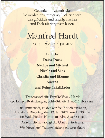 Anzeige von Manfred Hardt 