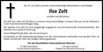 Anzeige von Ilse Zelt 