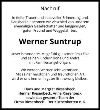 Anzeige von Werner Suntrup 