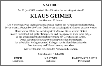 Anzeige von Klaus Geimer 