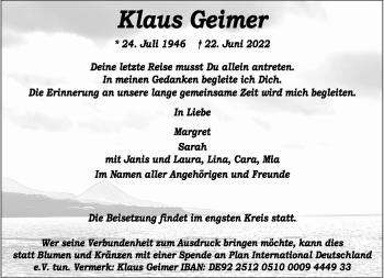 Anzeige von Klaus Geimer 