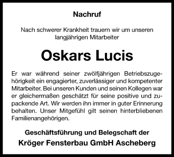 Anzeige von Oskars Lucis 