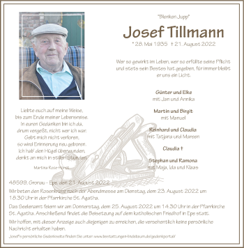 Anzeige von Josef Tillmann 