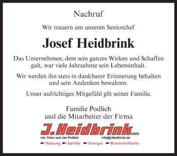 Anzeige von Josef Heidbrink 