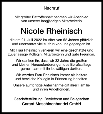 Anzeige von Nicole Rheinisch 
