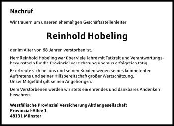 Anzeige von Reinhold Hobeling 