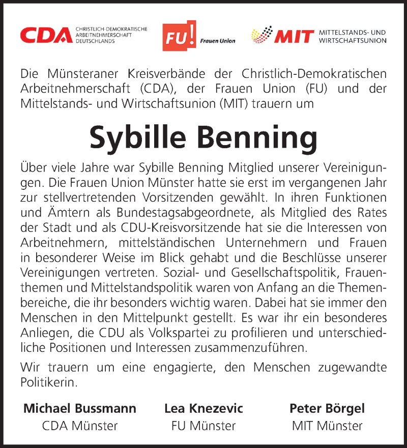  Traueranzeige für Sybille Benning vom 10.08.2022 aus 