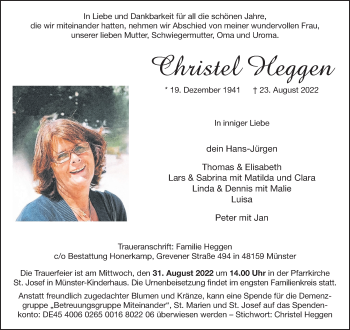 Anzeige von Christel Heggen 