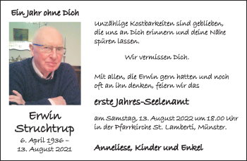 Anzeige von Erwin Struchtrup 