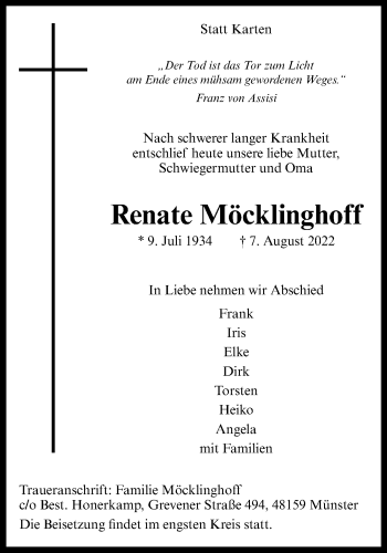 Anzeige von Renate Möcklinghoff 