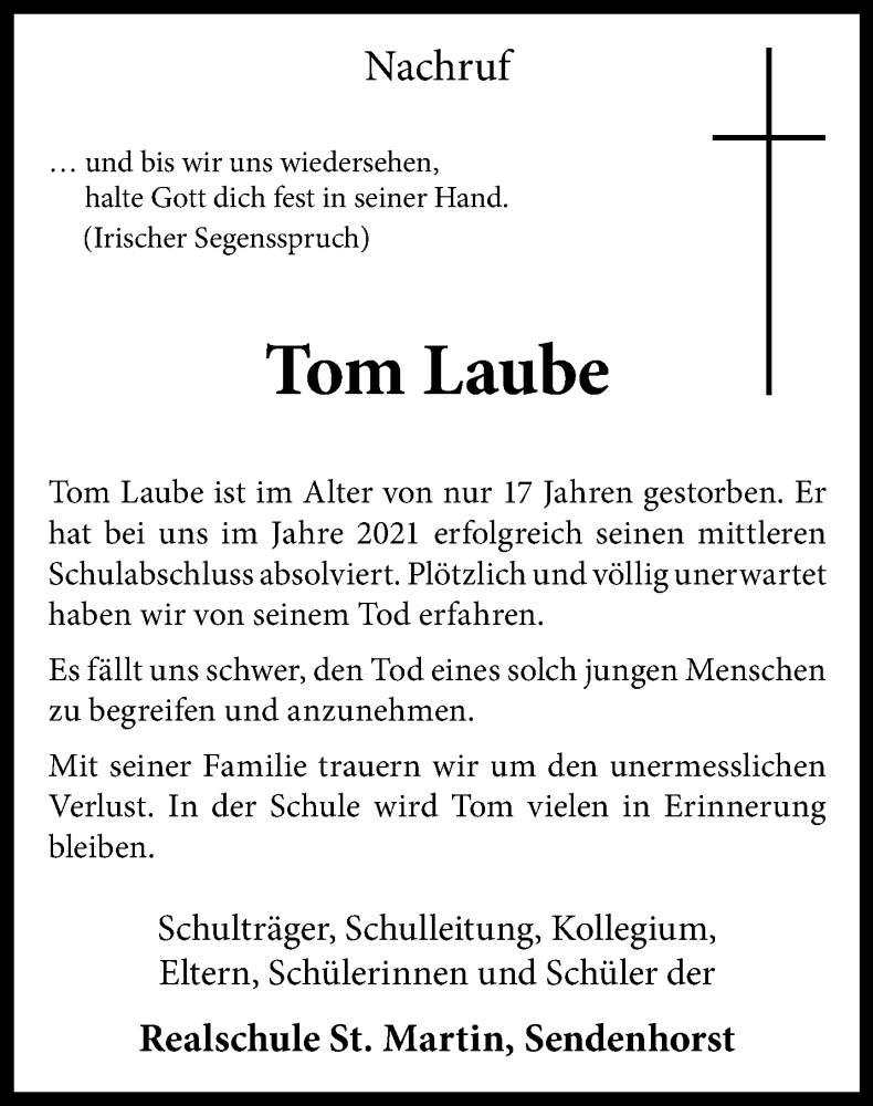  Traueranzeige für Tom Laube vom 20.08.2022 aus 