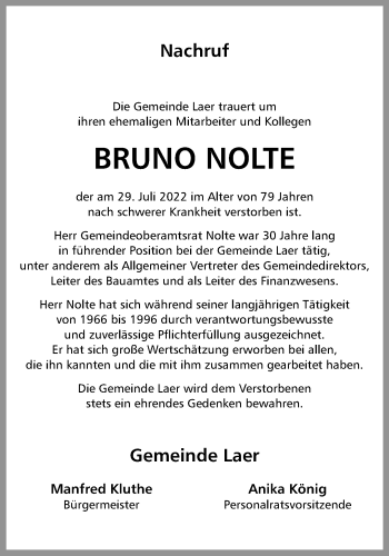 Anzeige von Bruno Nolte 
