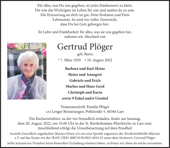 Anzeige von Gertrud Plöger 