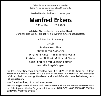 Anzeige von Manfred Erkens 