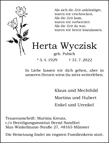 Anzeige von Herta Wyczisk 