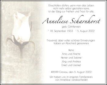 Anzeige von Anneliese Scharnhorst 