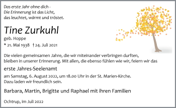 Anzeige von Tine Zurkuhl 