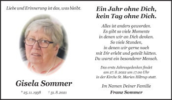 Anzeige von Gisela Sommer 