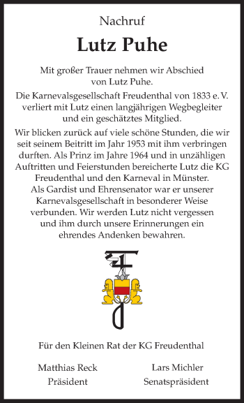 Anzeige von Lutz Puhe 