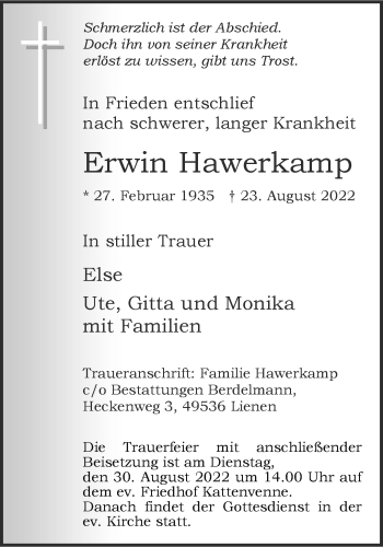 Anzeige von Erwin Hawerkamp 