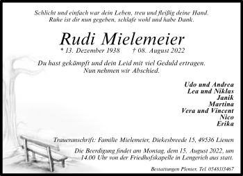 Anzeige von Rudi Mielemeier 