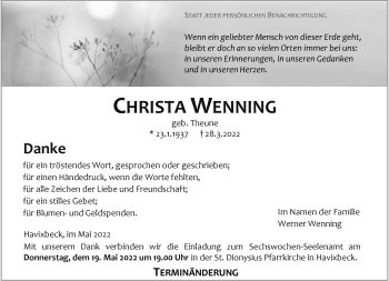 Anzeige von Christa Wenning 