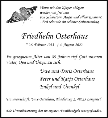 Anzeige von Friedhelm Osterhaus 
