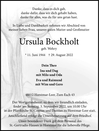 Anzeige von Ursula Bockholt 