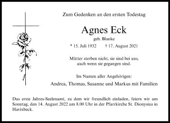 Anzeige von Agnes Eck 