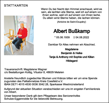 Anzeige von Albert Bußkamp 