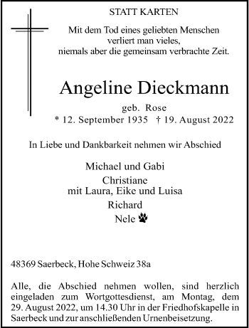 Anzeige von Angeline Dieckmann 