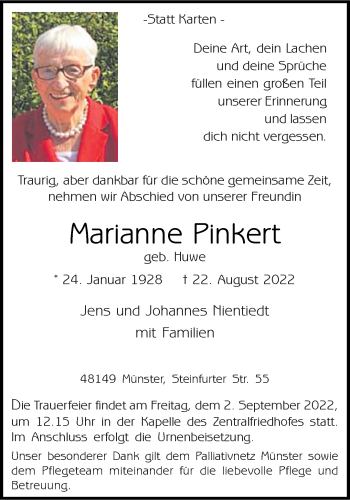 Anzeige von Marianne Pinkert 