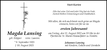 Anzeige von Magda Lansing 