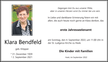 Anzeige von Klara Bendfeld 