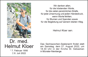 Anzeige von Helmut Kloer 