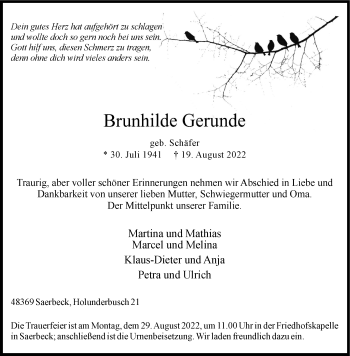 Anzeige von Brunhilde Gerunde 
