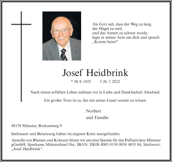Anzeige von Josef Heidbrink 