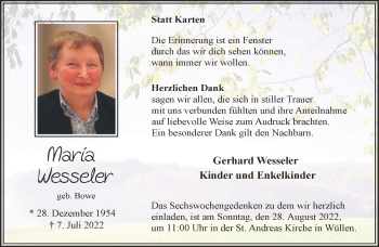 Anzeige von Maria Wesseler 