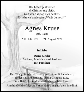 Anzeige von Agnes Kruse 
