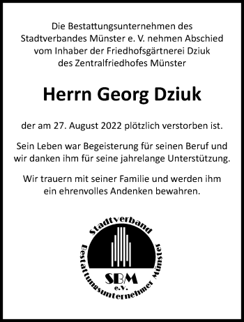 Anzeige von Georg Dziuk 