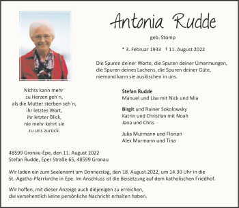 Anzeige von Antonia Rudde 