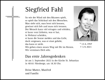 Anzeige von Siegfried Fahl 