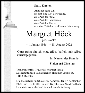 Anzeige von Margret Höck 