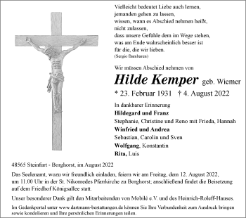 Anzeige von Hilde Kemper 