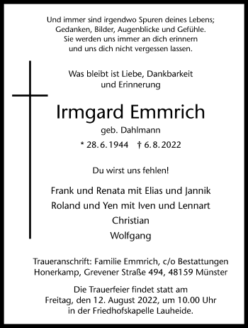 Anzeige von Irmgard Emmrich 