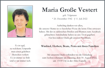 Anzeige von Maria Große Vestert 