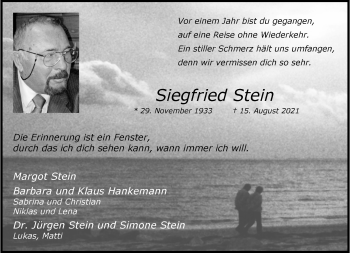 Anzeige von Siegfried Stein 