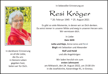 Anzeige von Resi Kröger 
