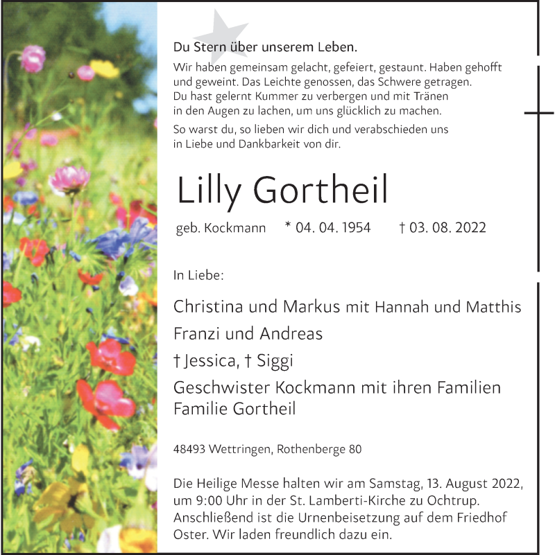  Traueranzeige für Lilly Gortheil vom 09.08.2022 aus 