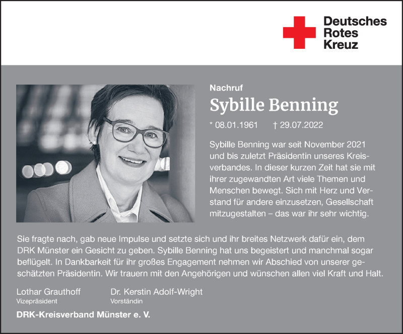  Traueranzeige für Sybille Benning vom 06.08.2022 aus 